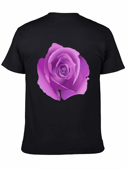 Black T-Shirt with Purple Rose Design