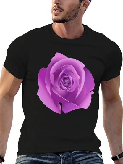 Black T-Shirt with Purple Rose Design