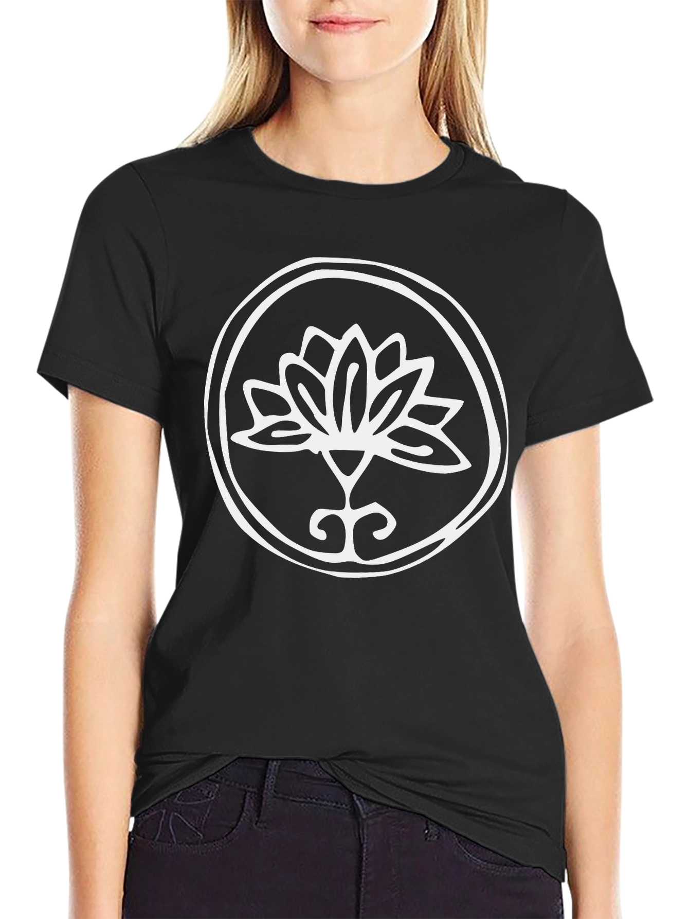 Lotus Flower Graphic Tee - Stylish Black T-Shirt