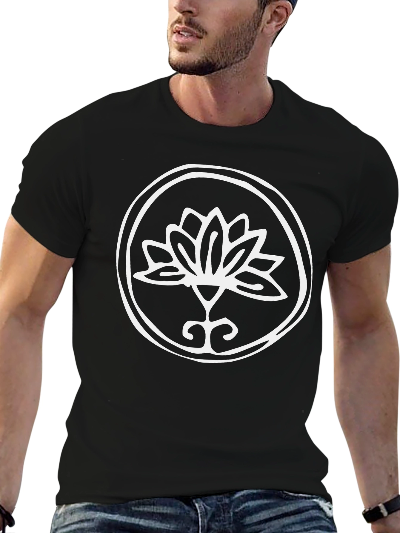 Lotus Flower Graphic Tee - Stylish Black T-Shirt