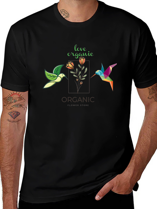 Organic Love Hummingbird Graphic Tee - Stylish Black T-Shirt