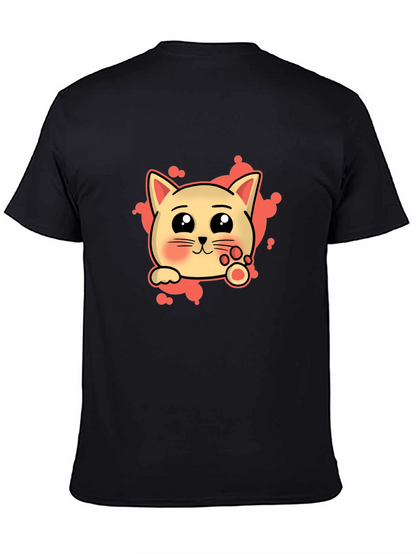 Cute Cat Cartoon Graphic Tee - Black T-Shirt