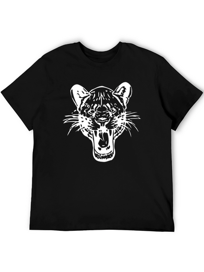 Black T-Shirt with White Roaring Cat Graphic