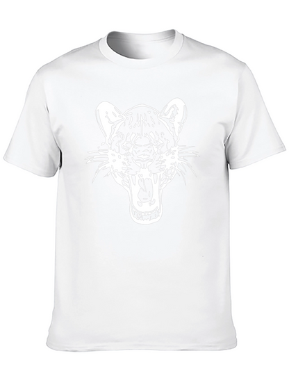 Black T-Shirt with White Roaring Cat Graphic