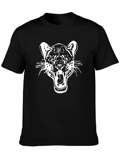 Black T-Shirt with White Roaring Cat Graphic