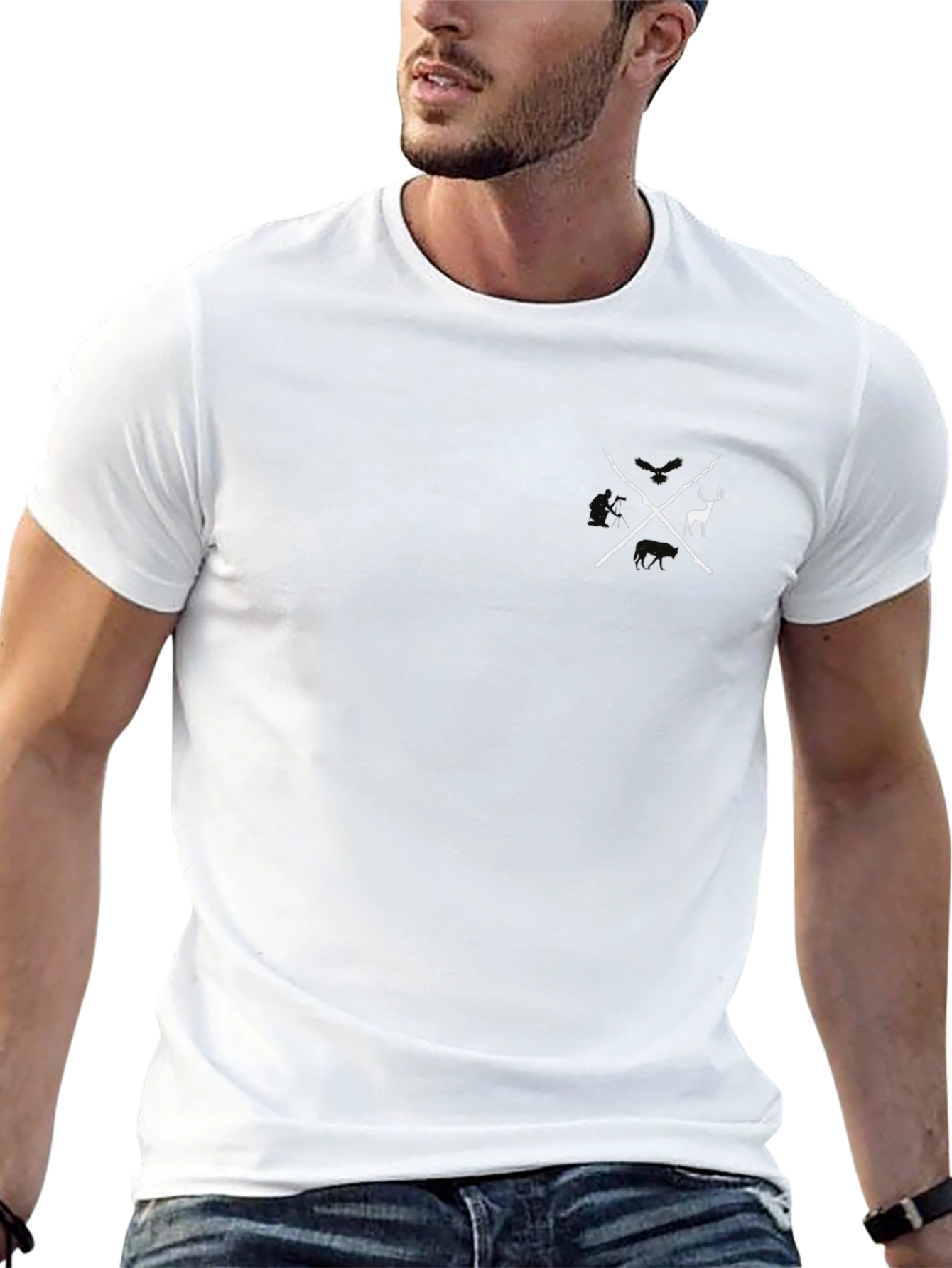 Mens Black Graphic Tee - Crossed Axes Deer Design