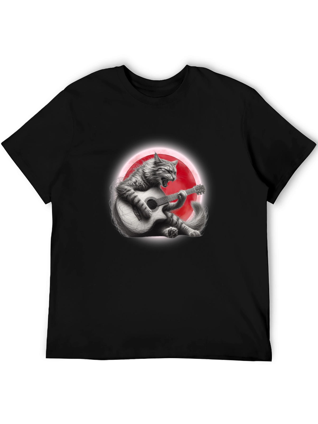 Cat Guitarist Graphic T-Shirt - Black