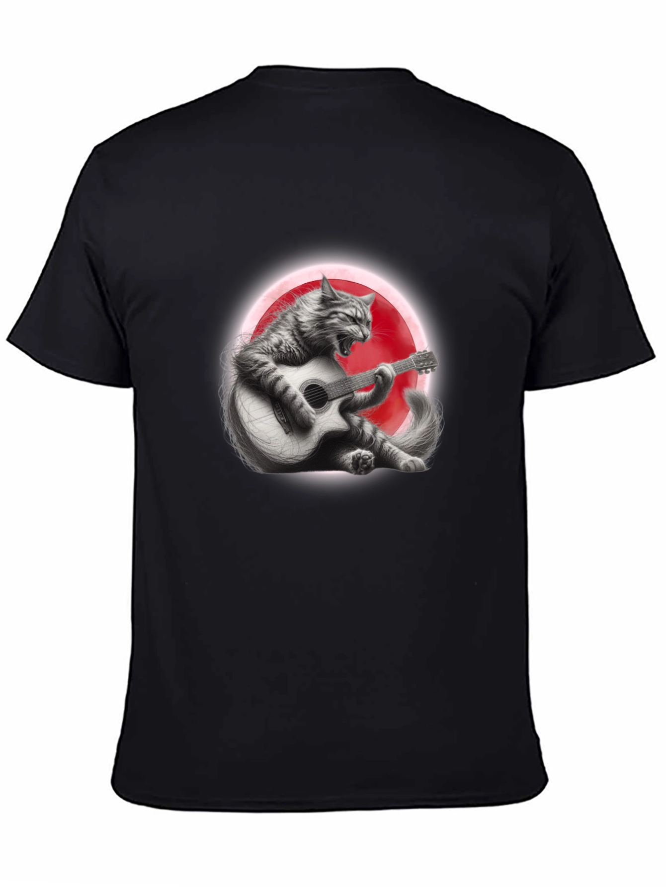 Cat Guitarist Graphic T-Shirt - Black
