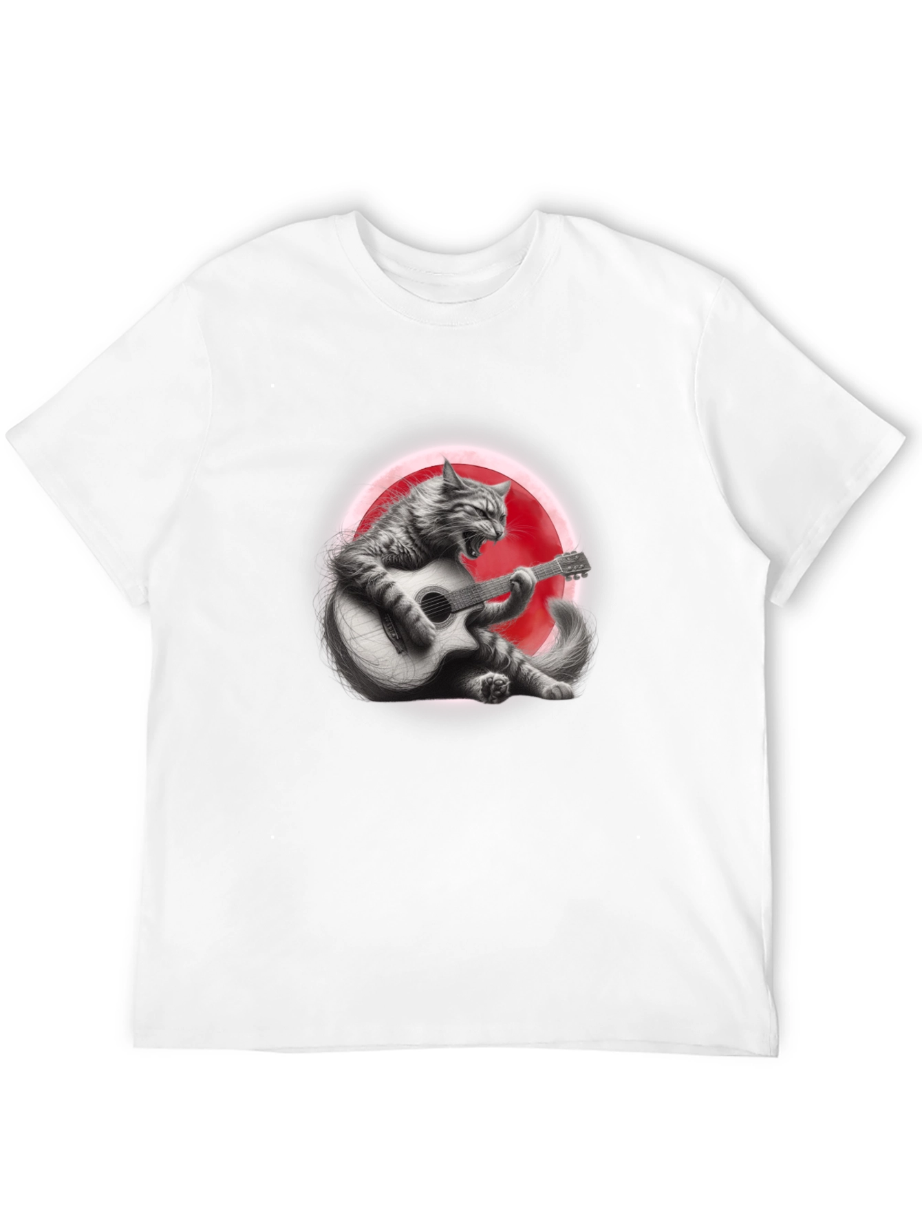 Cat Guitarist Graphic T-Shirt - Black