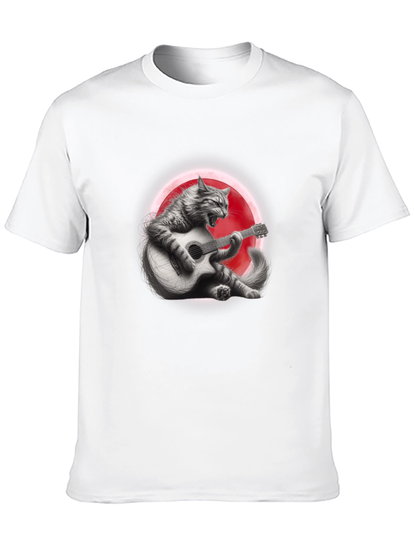 Cat Guitarist Graphic T-Shirt - Black
