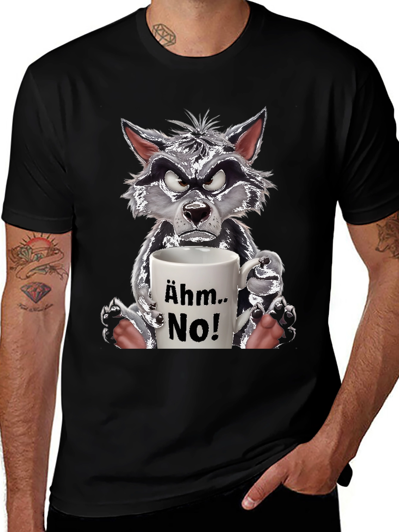 Ähm.. No! Wolf Graphic T-Shirt Funny Animal Tee