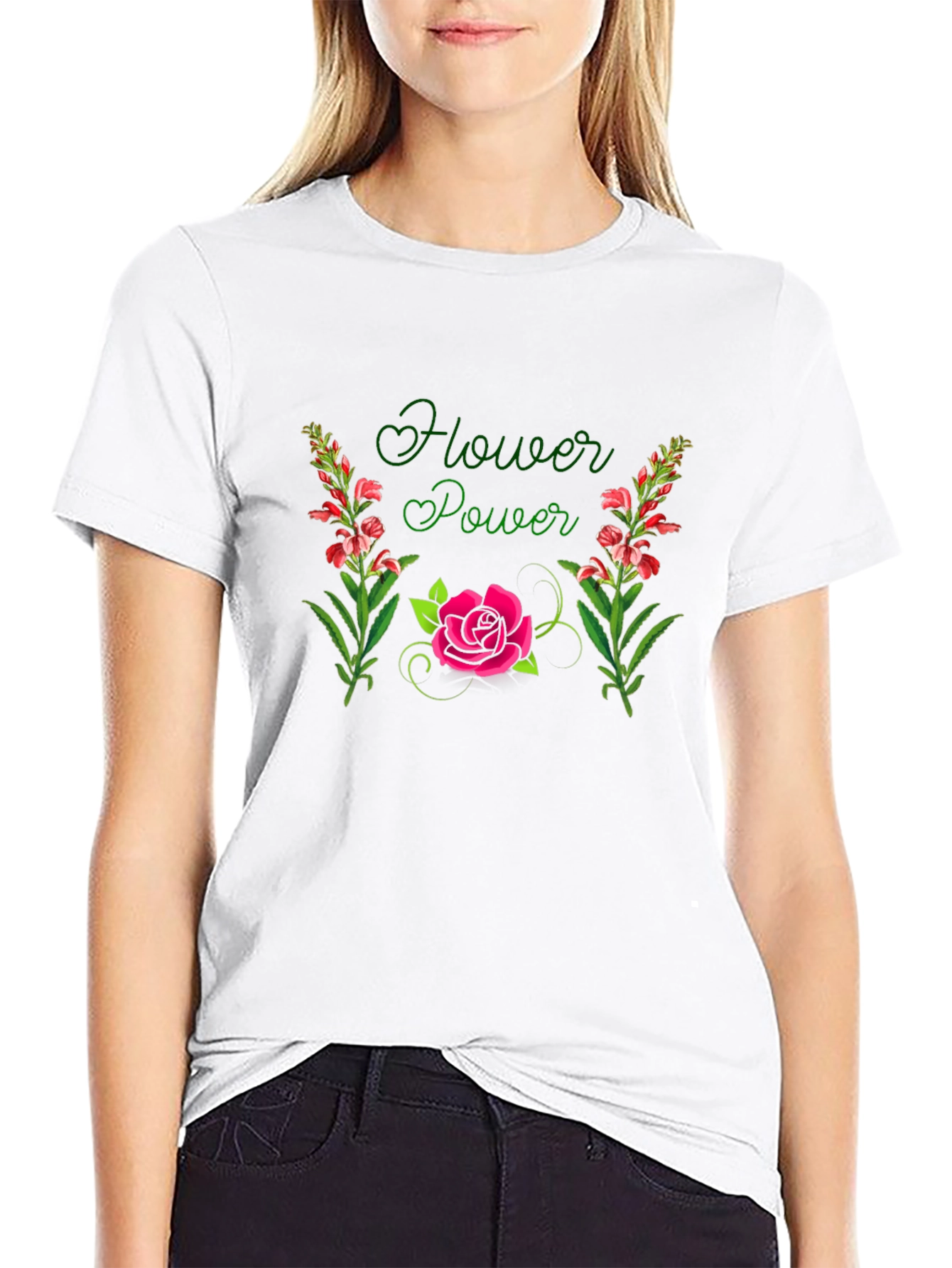 Flower Power Graphic Black T-Shirt