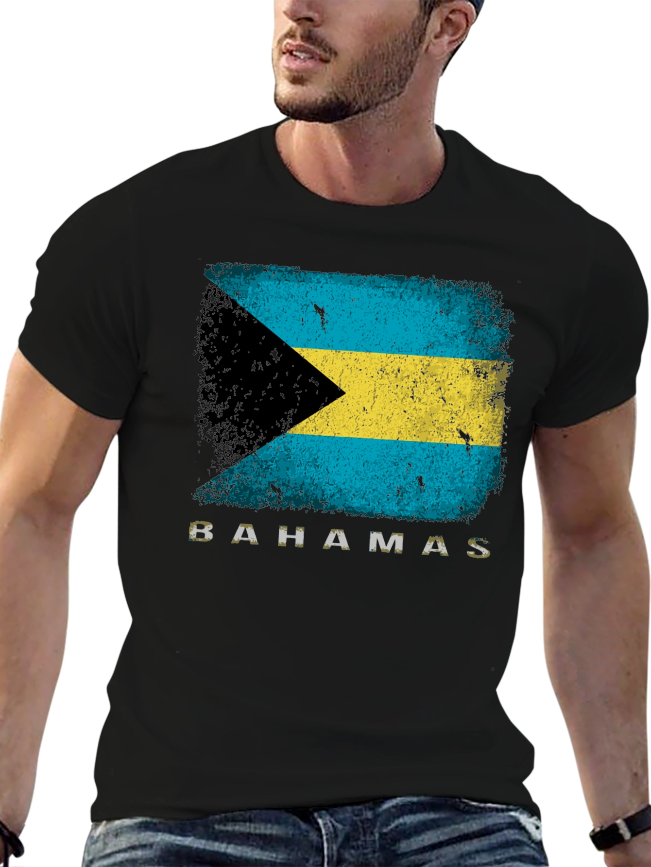 Bahamas Flag Graphic T-Shirt - Distressed Design
