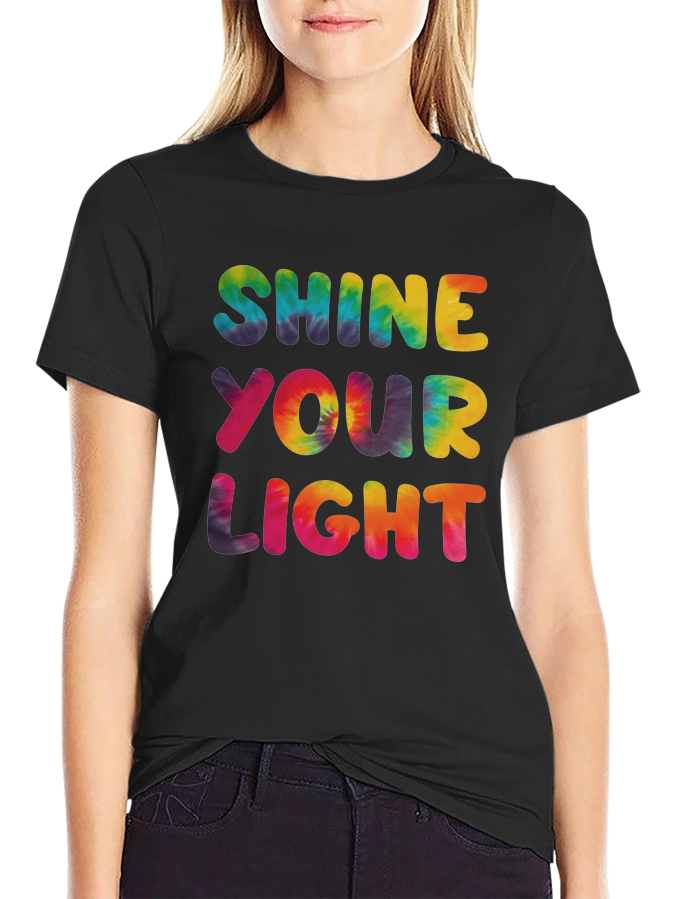 Shine Your Light Tie Dye Graphic Tee - Black