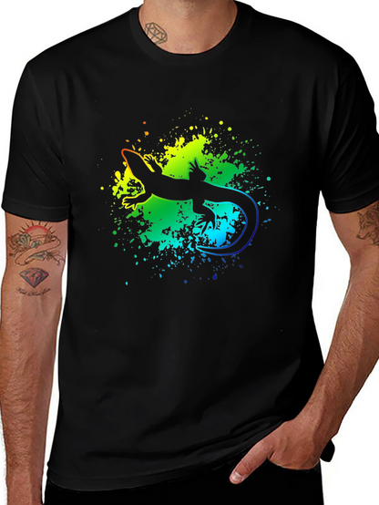 Vibrant Lizard Graphic Tee - Black Cotton