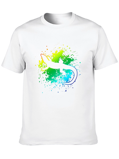 Vibrant Lizard Graphic Tee - Black Cotton