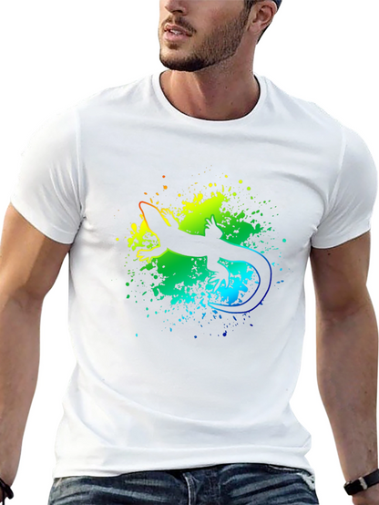 Vibrant Lizard Graphic Tee - Black Cotton