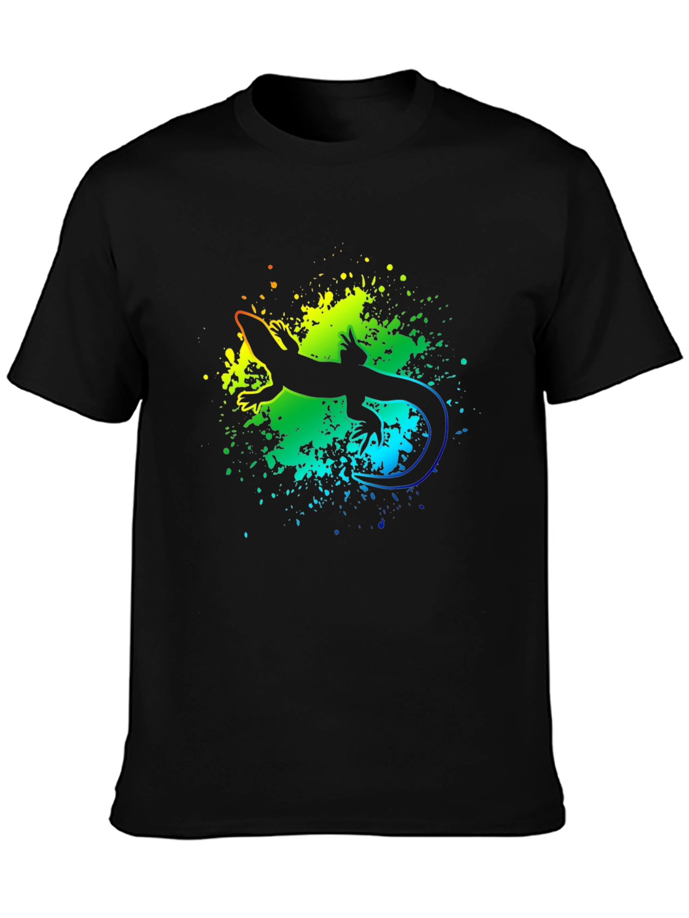 Vibrant Lizard Graphic Tee - Black Cotton