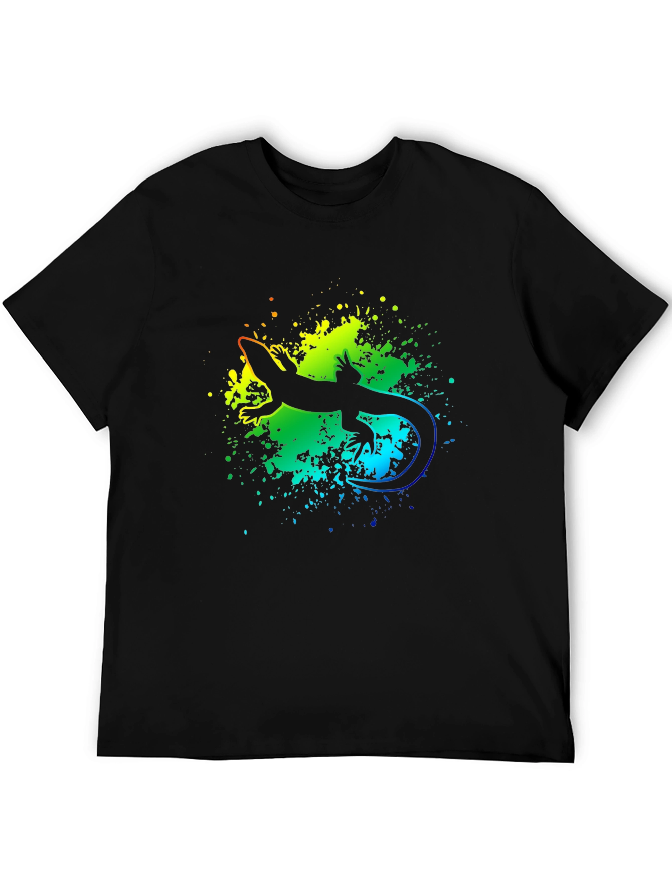 Vibrant Lizard Graphic Tee - Black Cotton