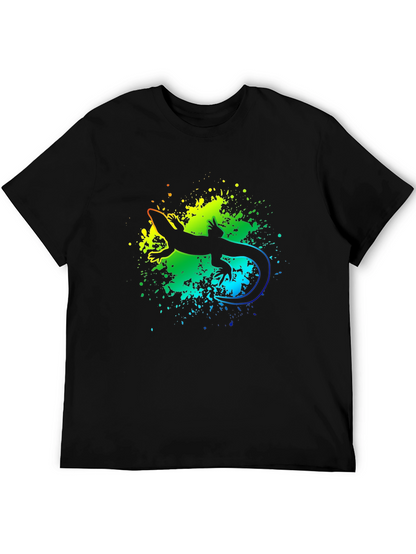 Vibrant Lizard Graphic Tee - Black Cotton