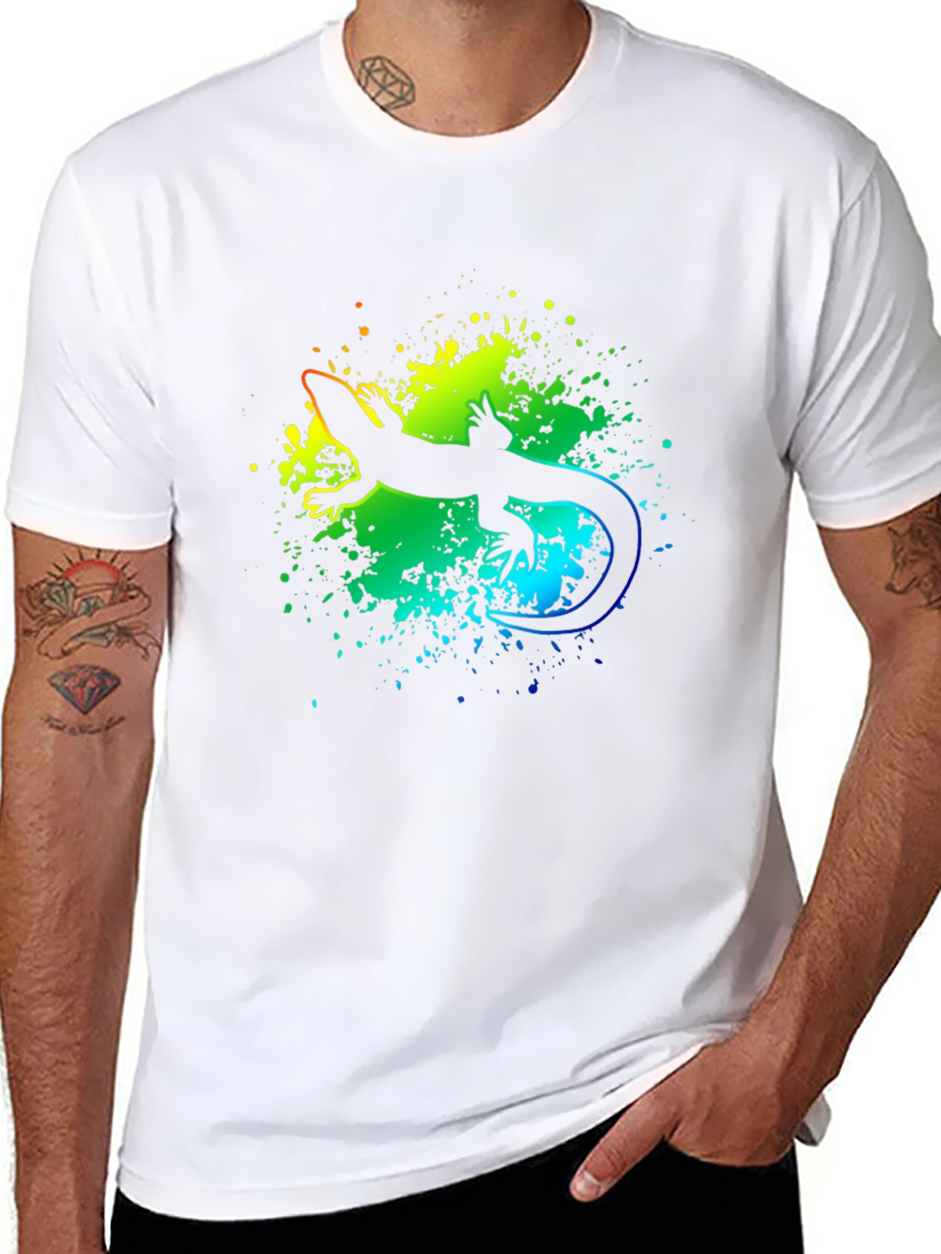 Vibrant Lizard Graphic Tee - Black Cotton