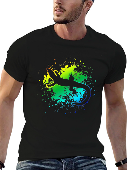 Vibrant Lizard Graphic Tee - Black Cotton