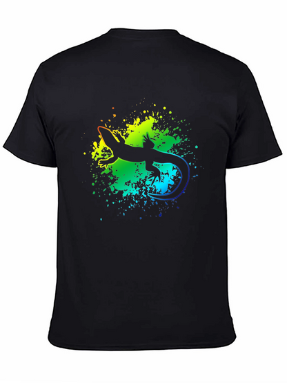 Vibrant Lizard Graphic Tee - Black Cotton