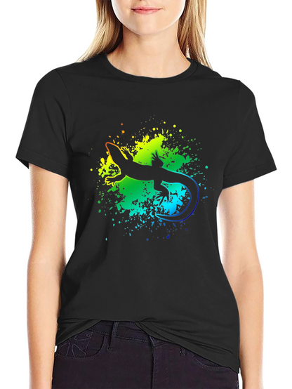 Vibrant Lizard Graphic Tee - Black Cotton