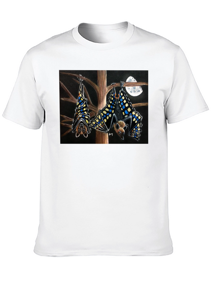 Bats & Moon Graphic Tee - Black Cotton T-Shirt