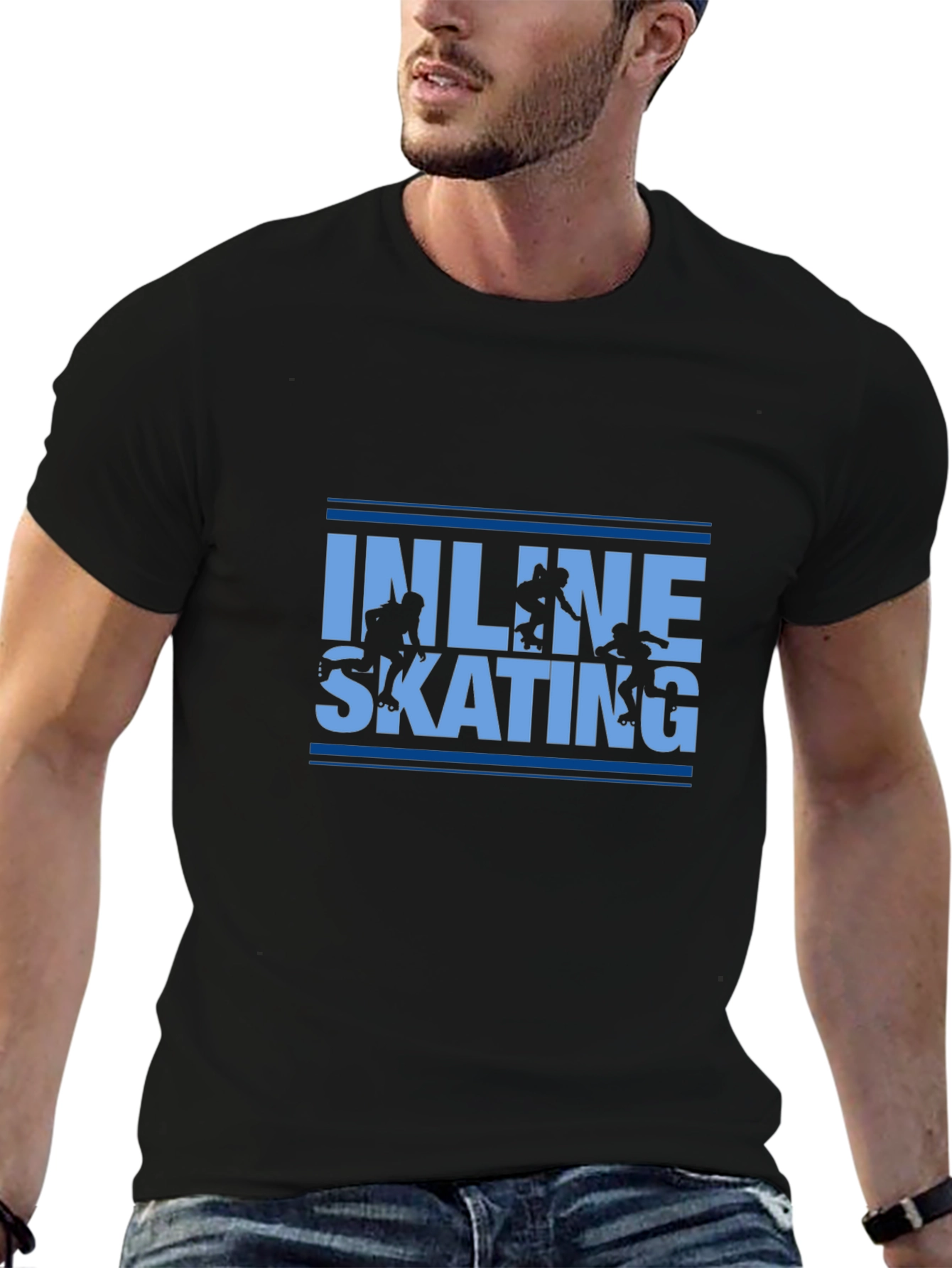 Inline Skating Graphic Tee - Black Cotton T-Shirt