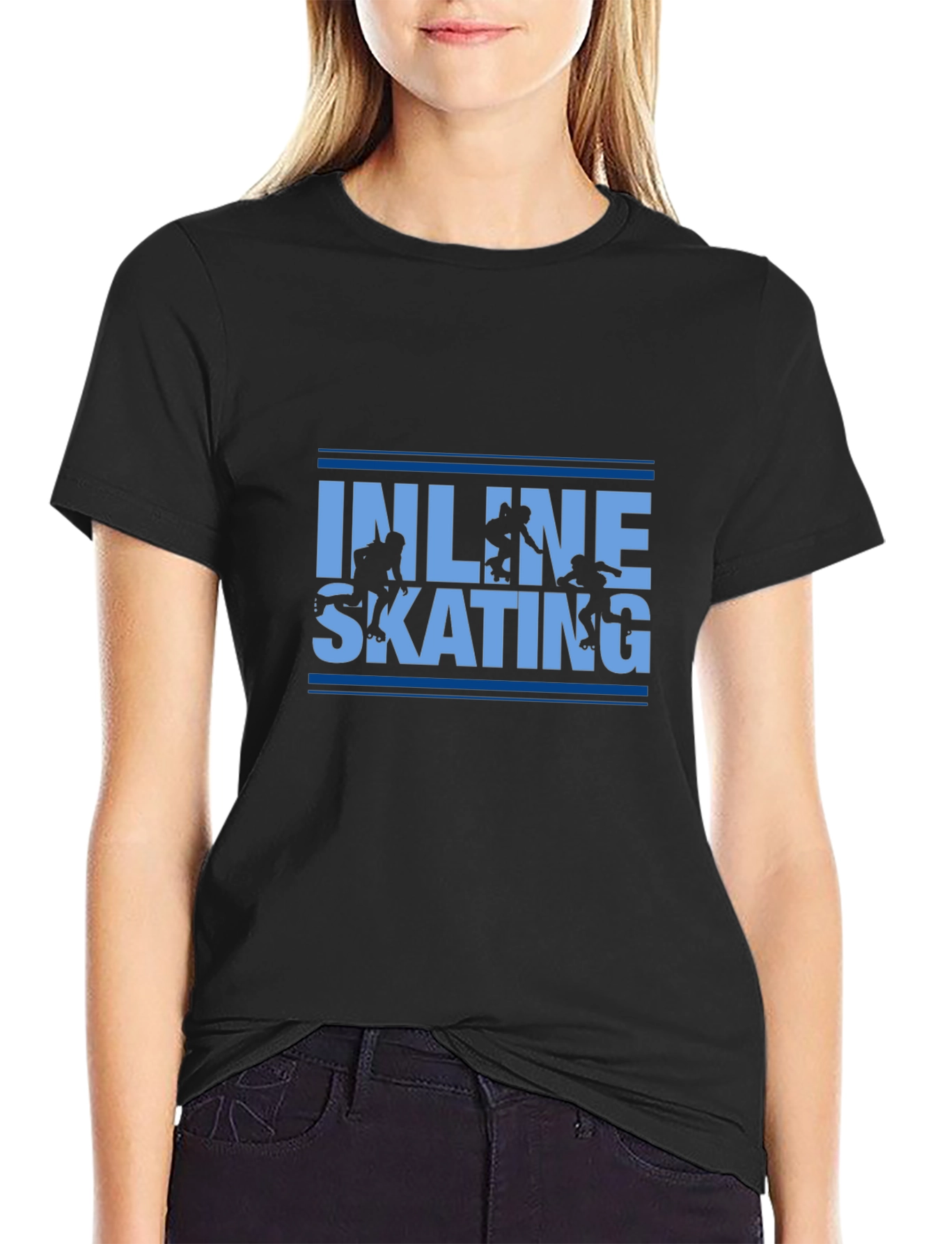 Inline Skating Graphic Tee - Black Cotton T-Shirt