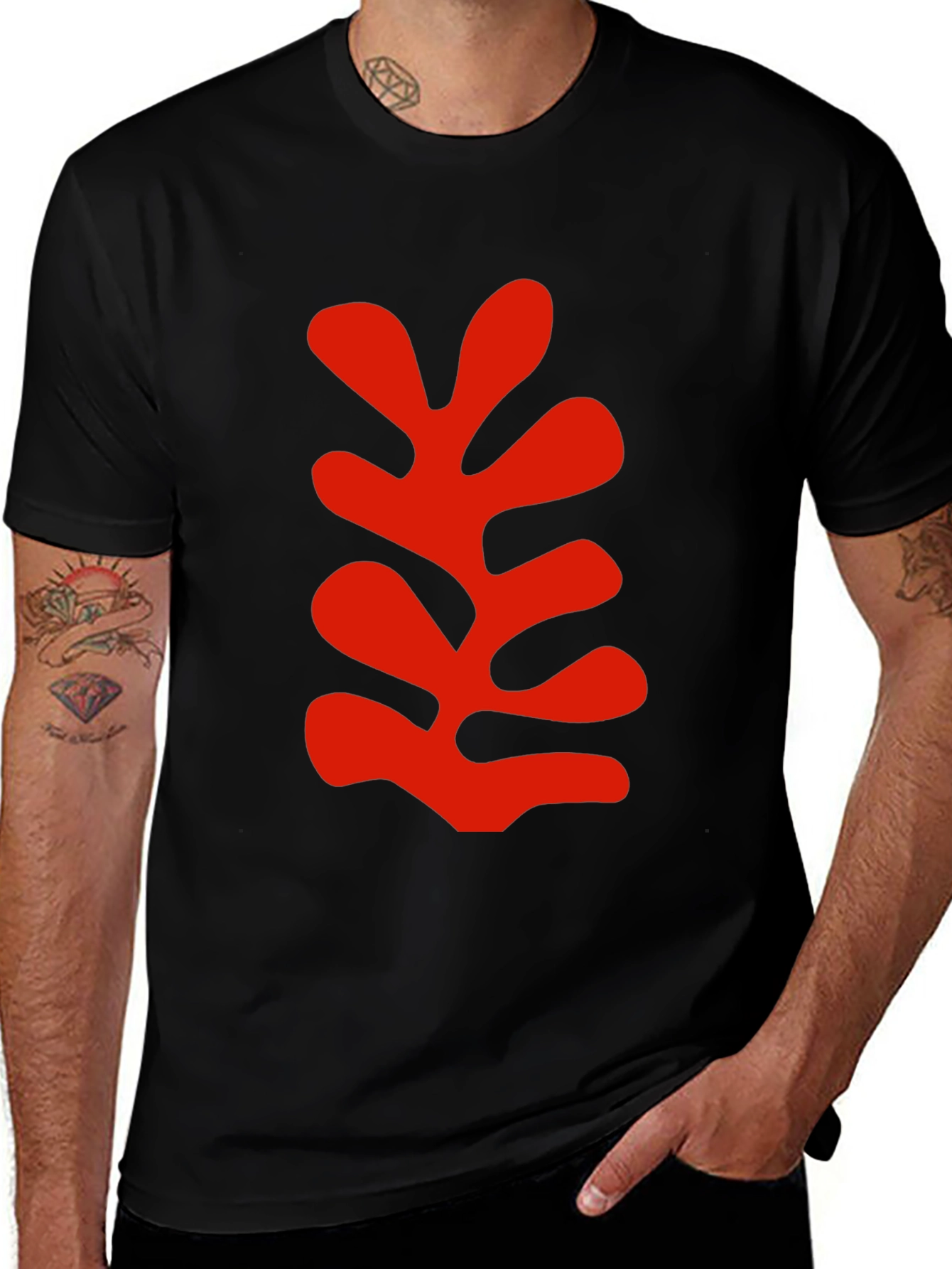 Modern Art Leaf Graphic Black T-Shirt
