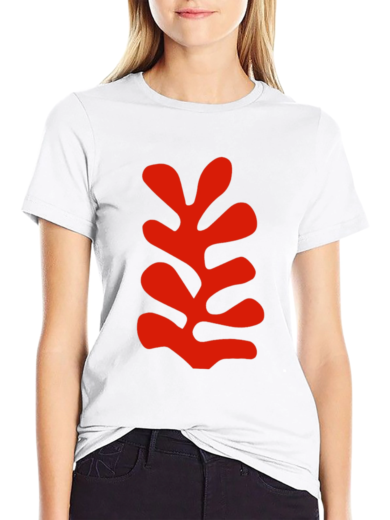 Modern Art Leaf Graphic Black T-Shirt