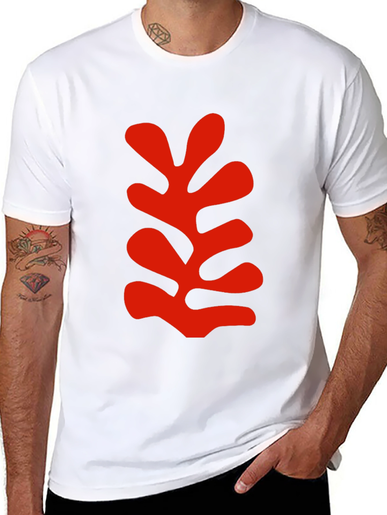 Modern Art Leaf Graphic Black T-Shirt