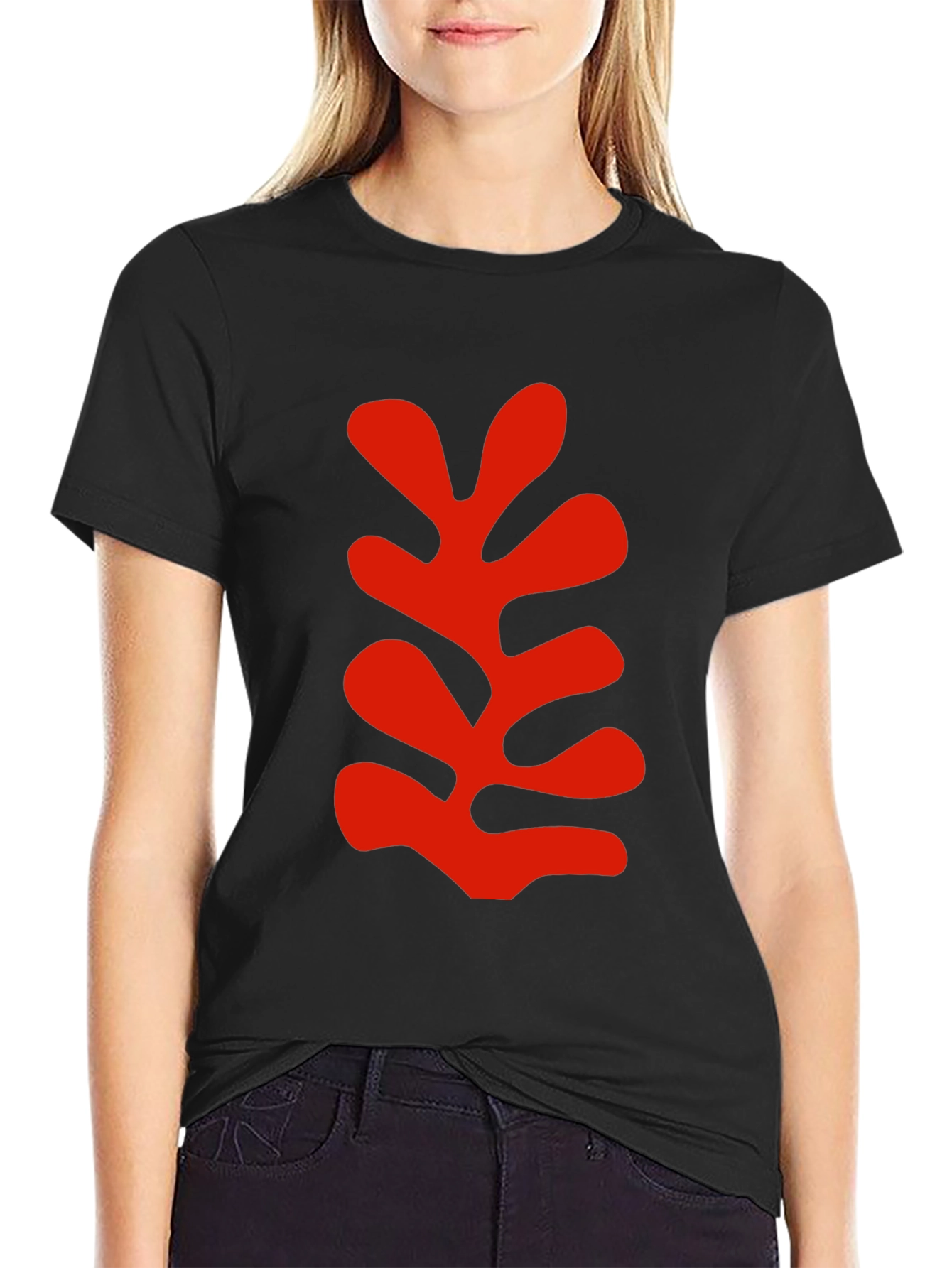 Modern Art Leaf Graphic Black T-Shirt