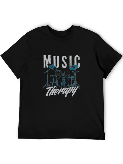 Music Is My Therapy Drum Set Graphic T-Shirt
