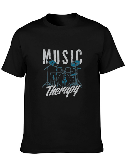 Music Is My Therapy Drum Set Graphic T-Shirt