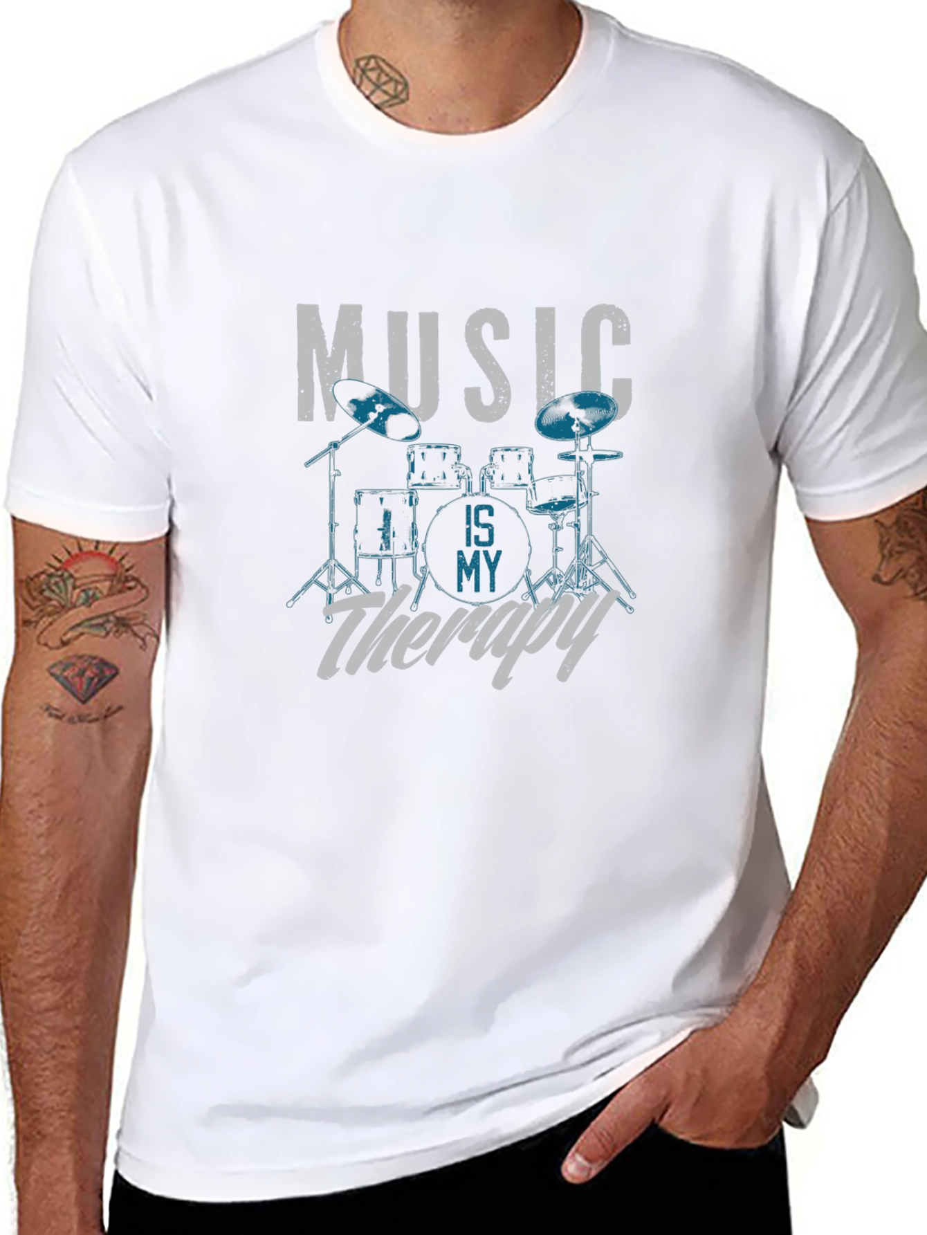 Music Is My Therapy Drum Set Graphic T-Shirt