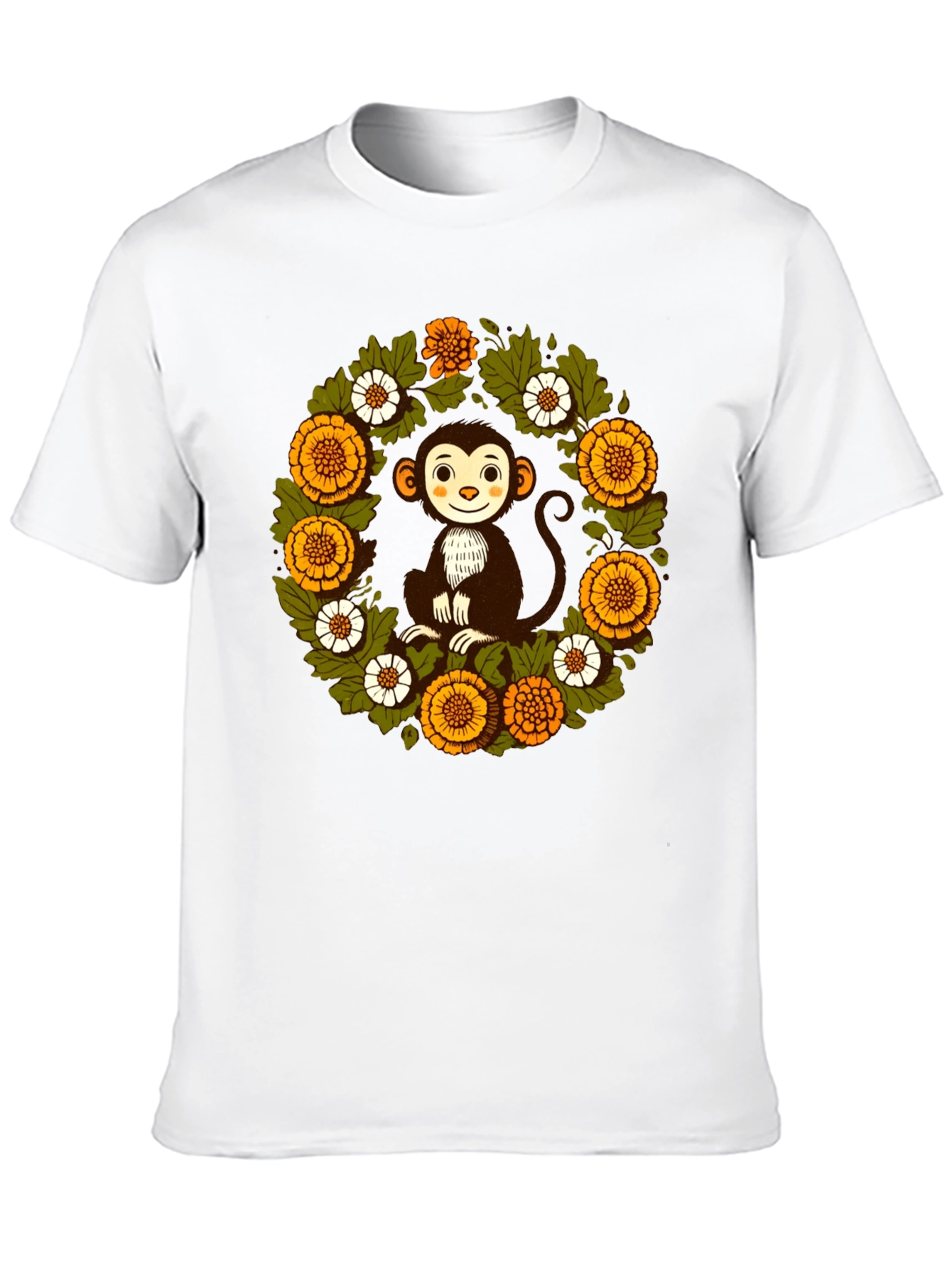 Monkey Floral Wreath Graphic T-Shirt