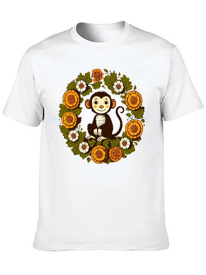 Monkey Floral Wreath Graphic T-Shirt