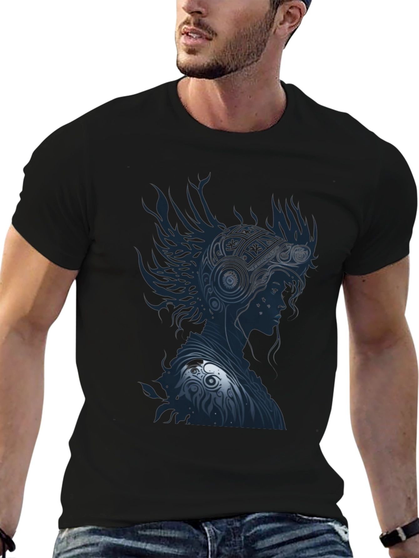 Stylish Black T-Shirt with Warrior Graphic Design