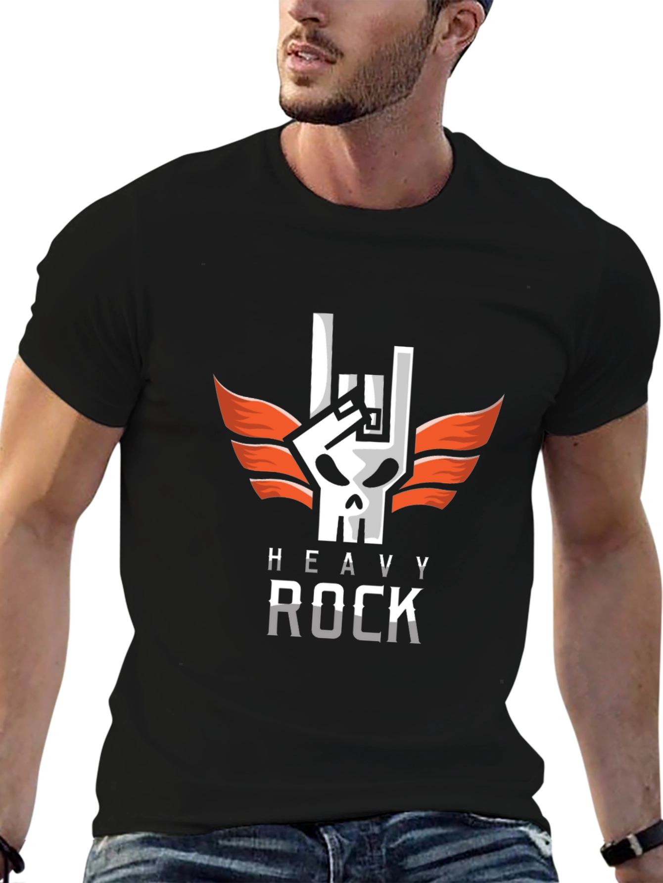 Heavy Rock Skull Graphic Tee - Black