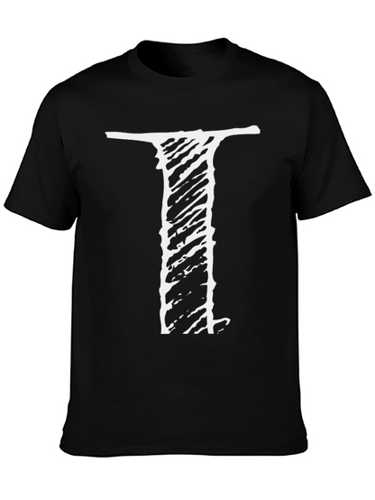 Mens Black Tee with Distressed I Design