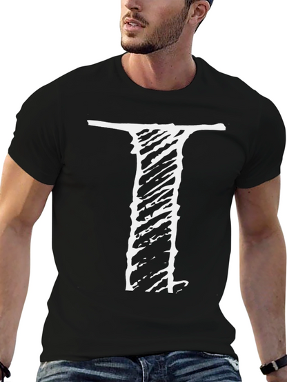 Mens Black Tee with Distressed I Design