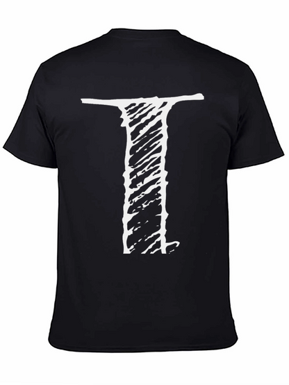 Mens Black Tee with Distressed I Design