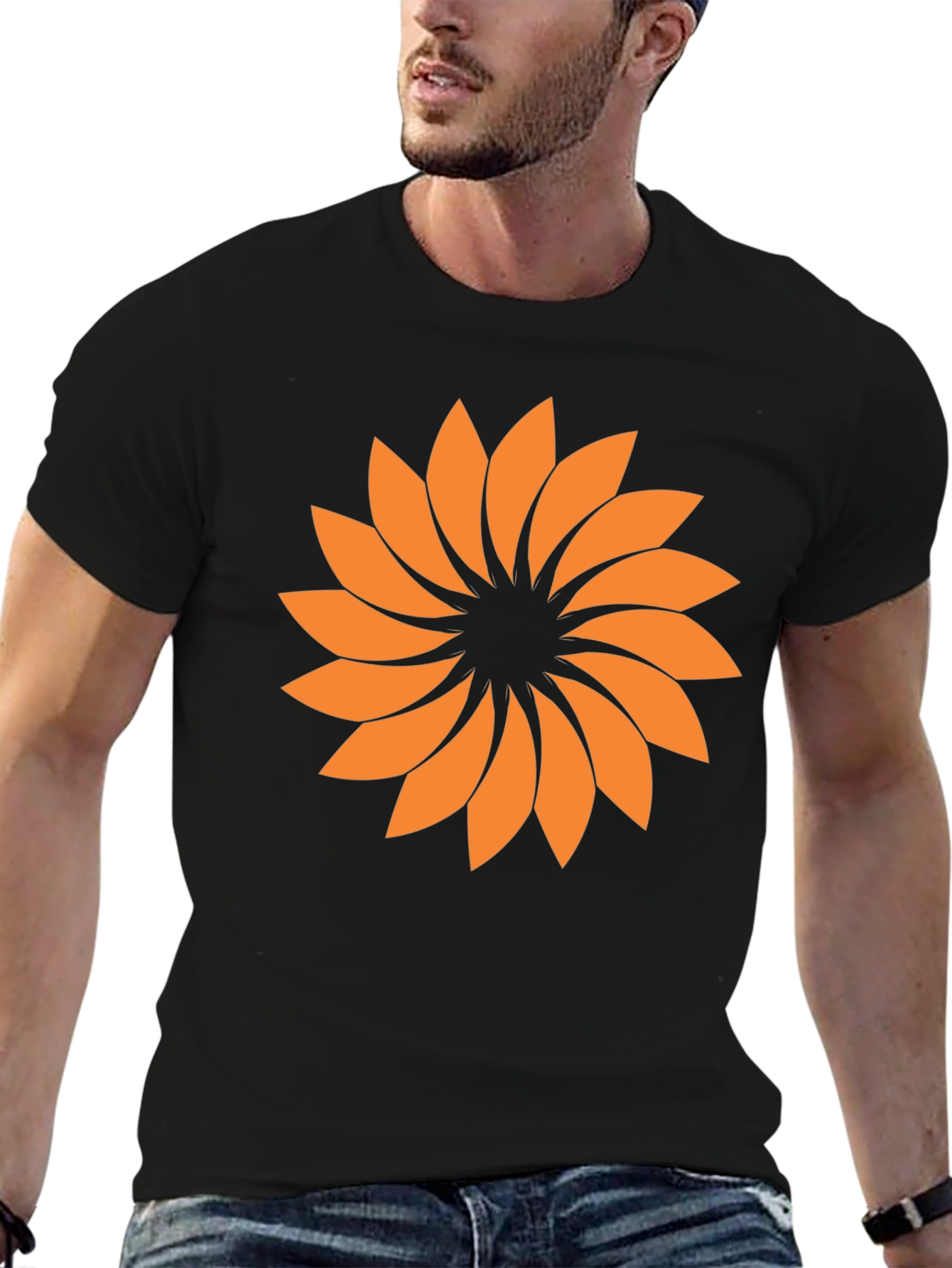 Geometric Floral Graphic Tee - Black