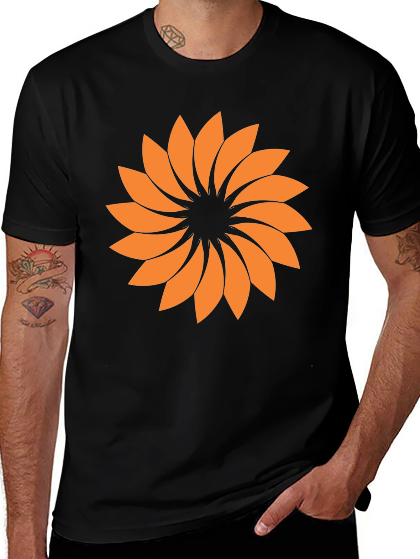 Geometric Floral Graphic Tee - Black