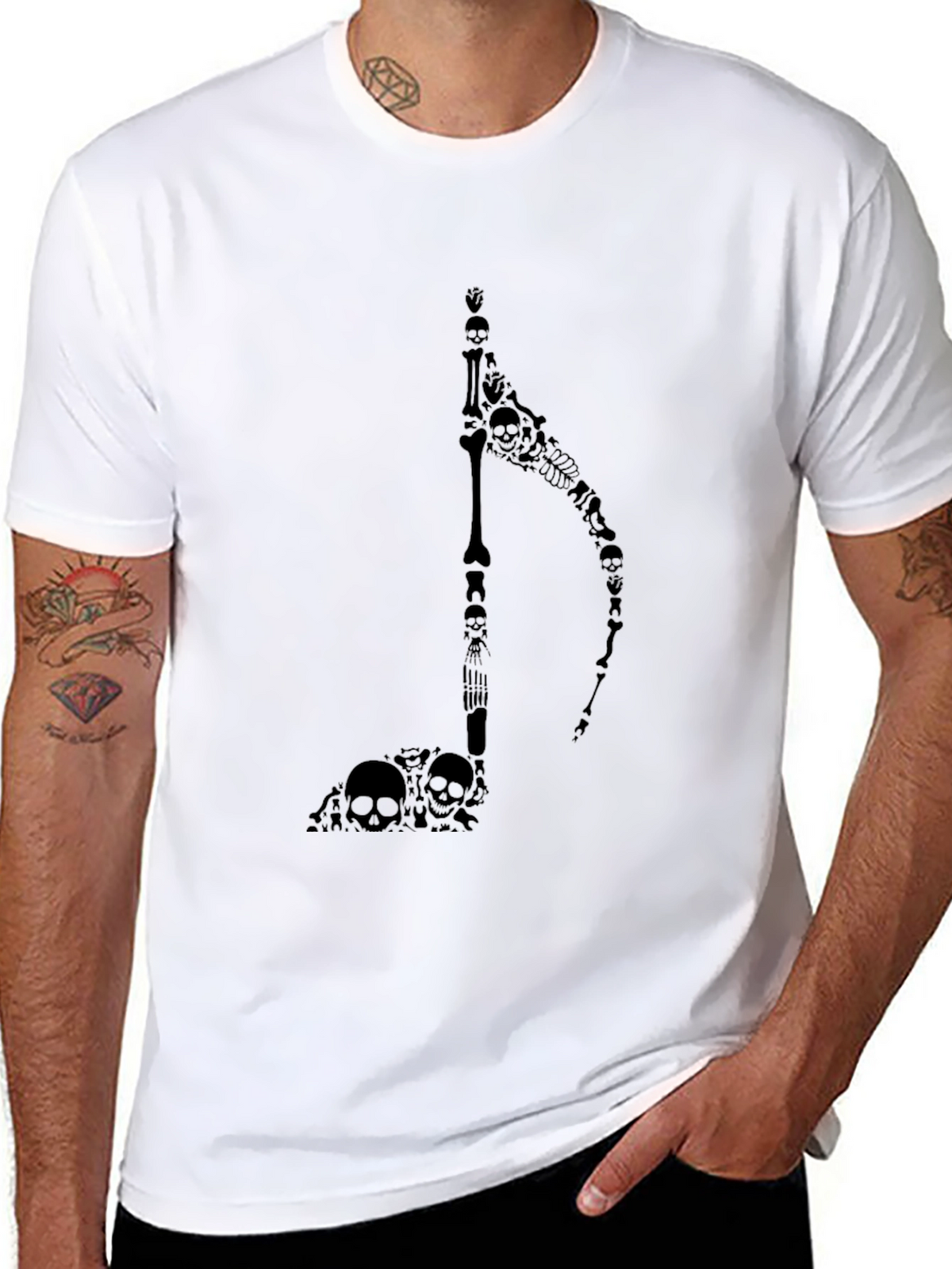 Skull Grim Reaper Music Note Black T-Shirt