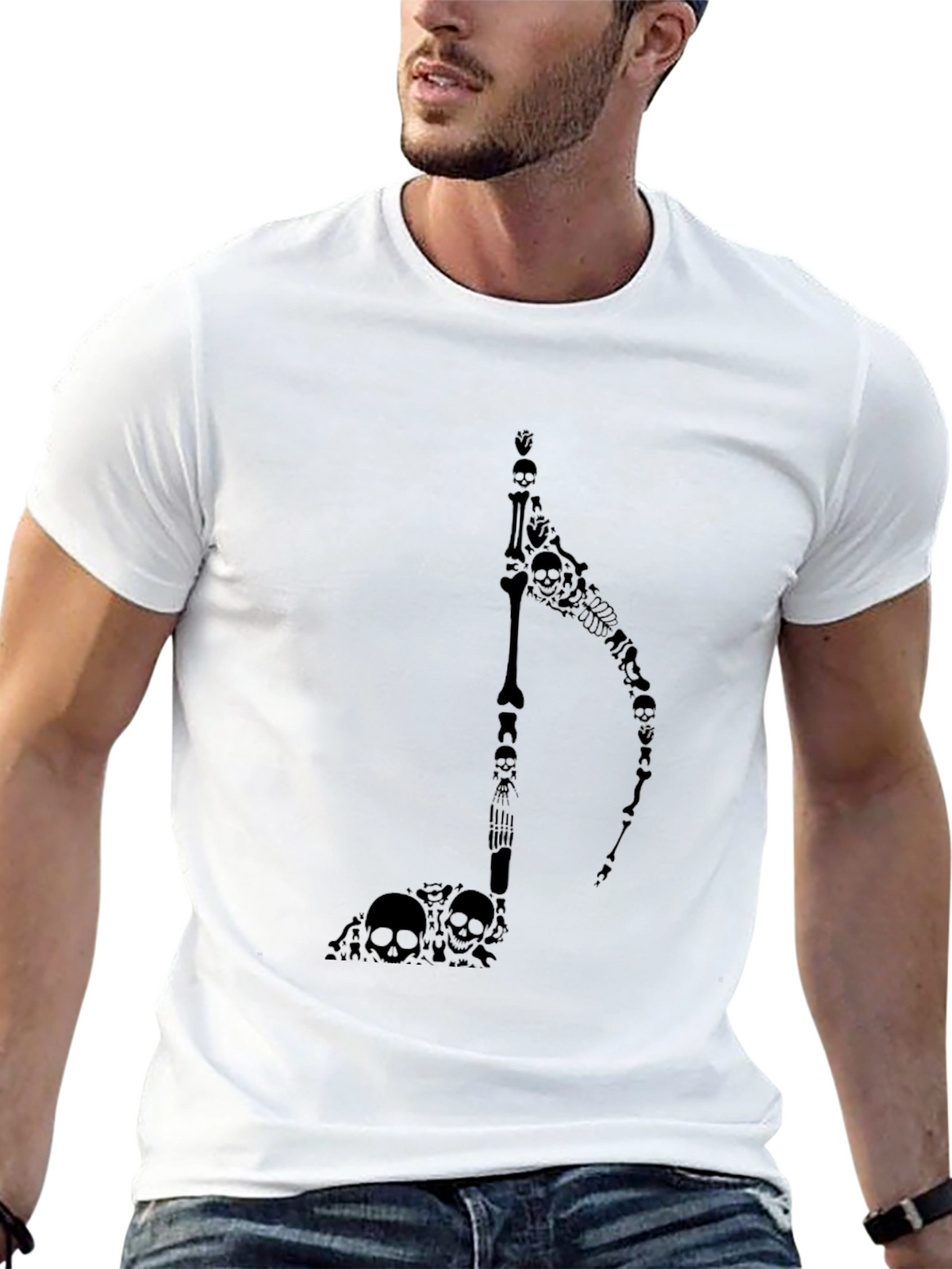 Skull Grim Reaper Music Note Black T-Shirt