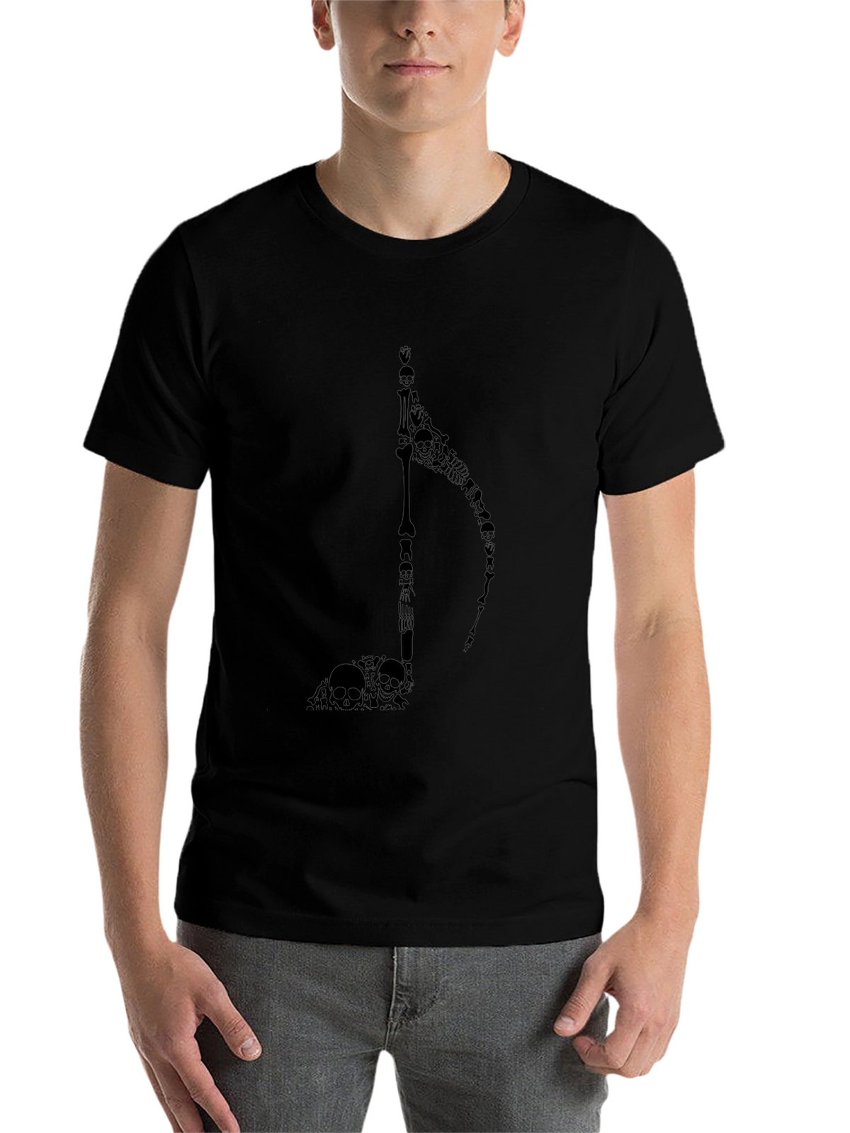 Skull Grim Reaper Music Note Black T-Shirt